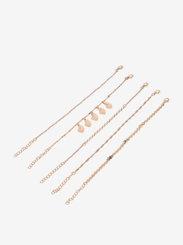 Westside Accessories Gold Leaf Motif Chain Bracelets - Pack of 5