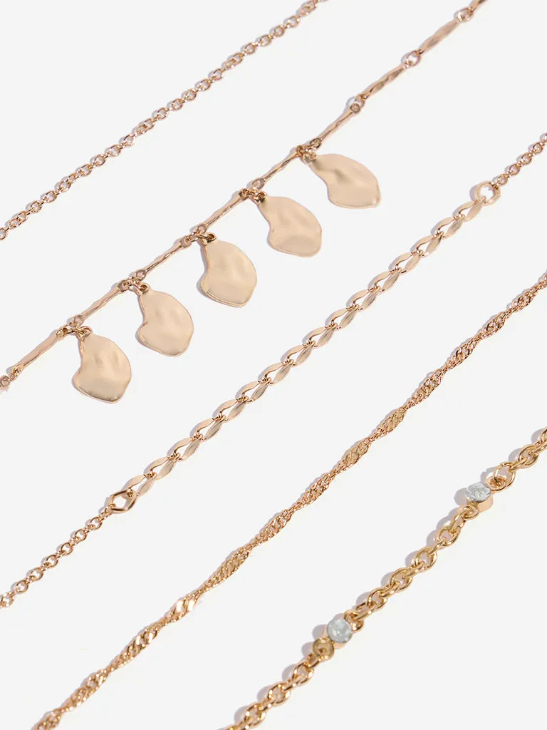 Westside Accessories Gold Leaf Motif Chain Bracelets - Pack of 5