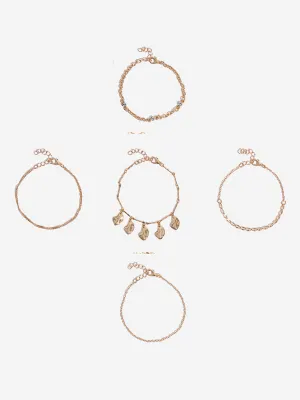 Westside Accessories Gold Leaf Motif Chain Bracelets - Pack of 5