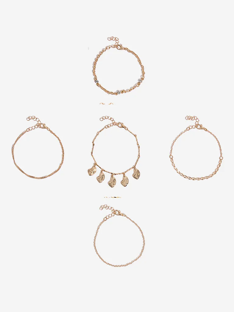 Westside Accessories Gold Leaf Motif Chain Bracelets - Pack of 5