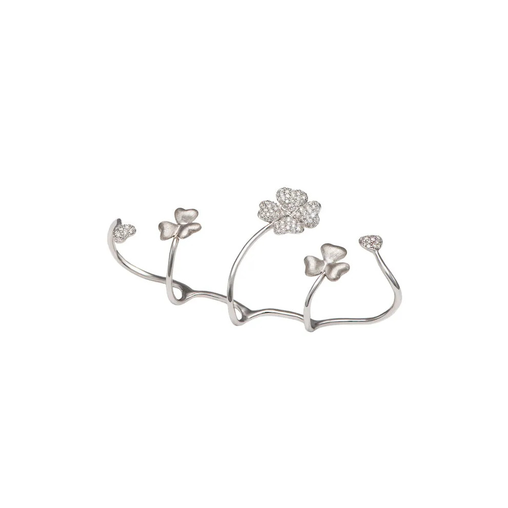 White Gold White Diamond Multi-Finger Lucky Clover Ring