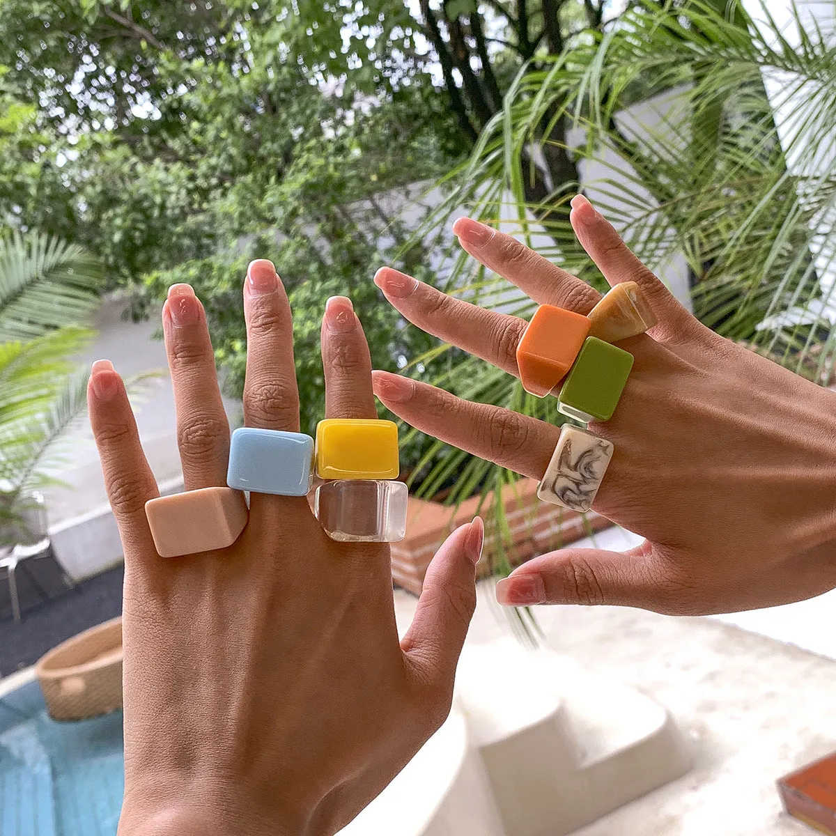 Wholesale Acrylic Geometric Colorful Square Broad Brim Ring
