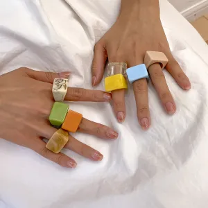 Wholesale Acrylic Geometric Colorful Square Broad Brim Ring