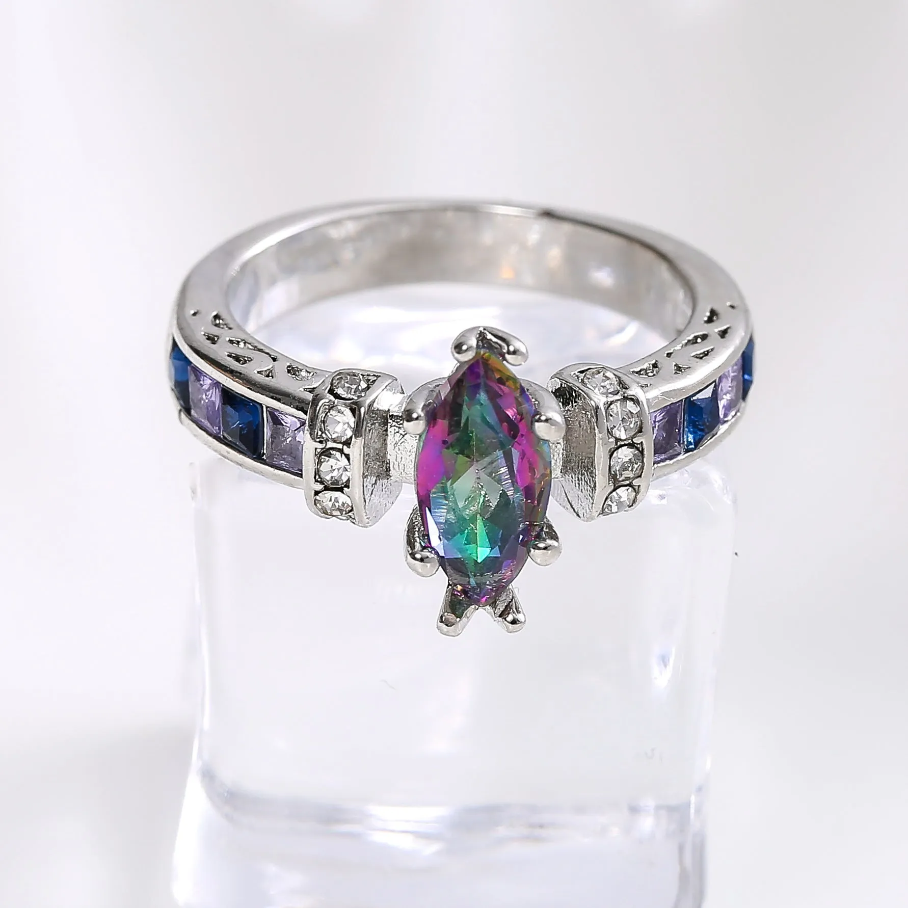 Wholesale Colorful Oval Zircon Metal Rings