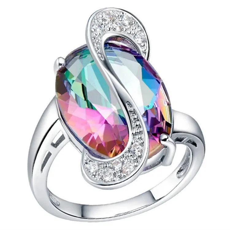 Wholesale Colorful Oval Zircon Metal Rings