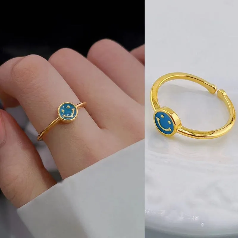 Wholesale Colorful Smiling Face Copper Rings