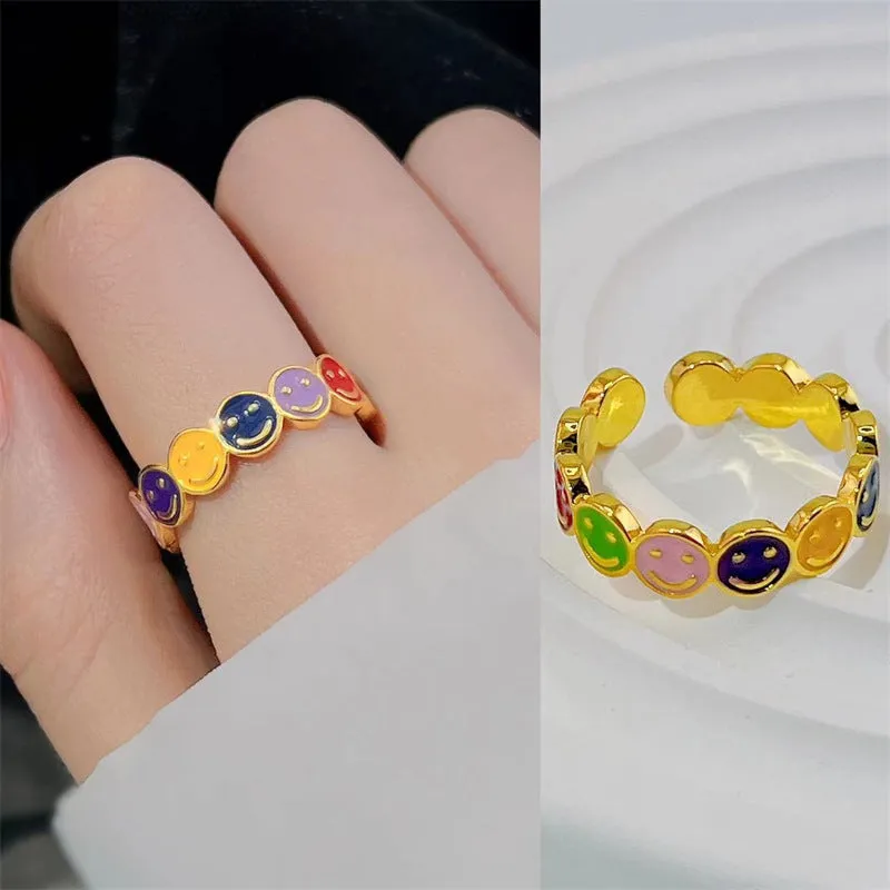 Wholesale Colorful Smiling Face Copper Rings