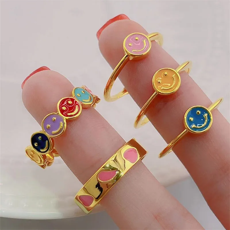 Wholesale Colorful Smiling Face Copper Rings