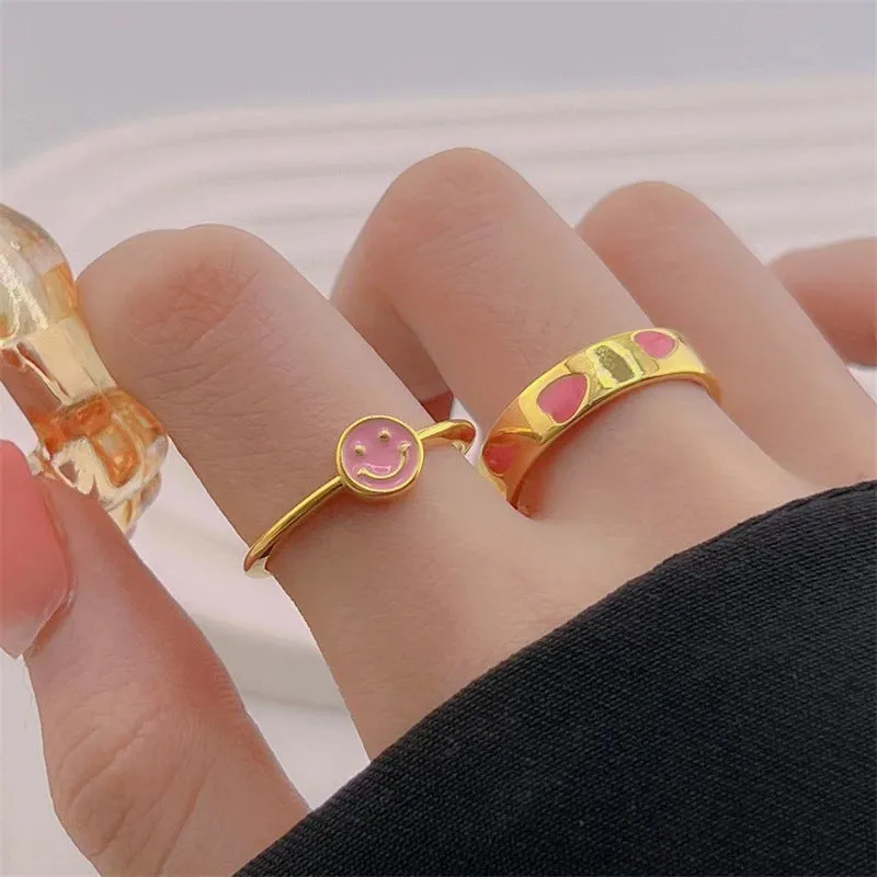 Wholesale Colorful Smiling Face Copper Rings
