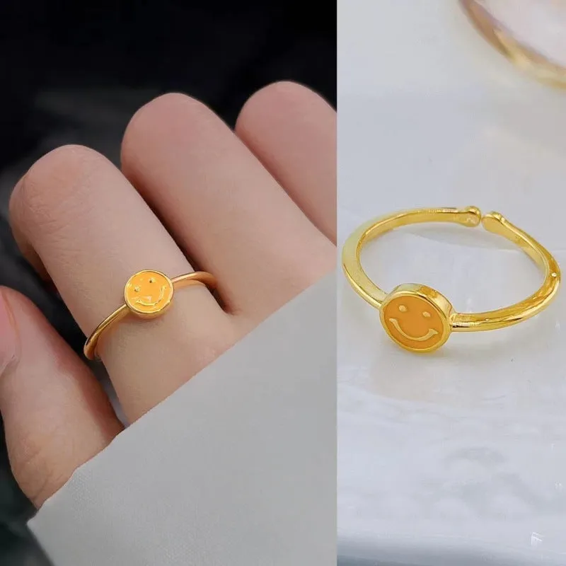Wholesale Colorful Smiling Face Copper Rings