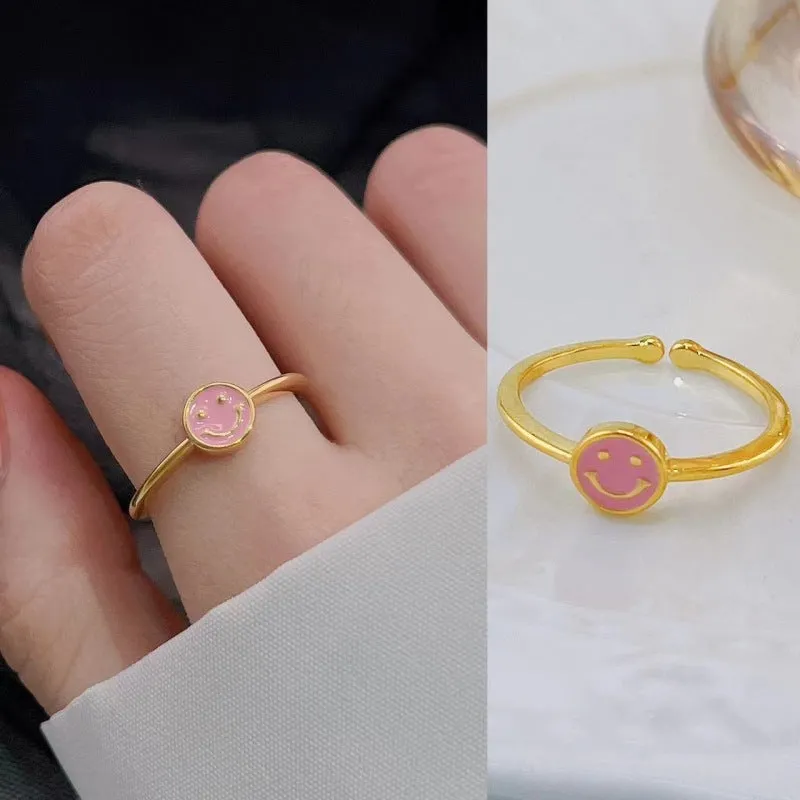 Wholesale Colorful Smiling Face Copper Rings