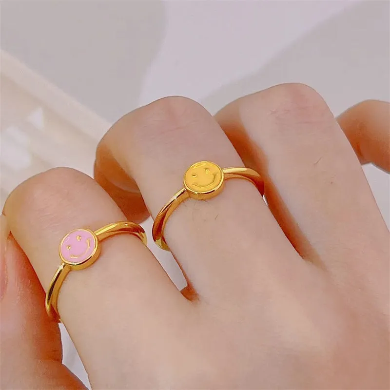 Wholesale Colorful Smiling Face Copper Rings