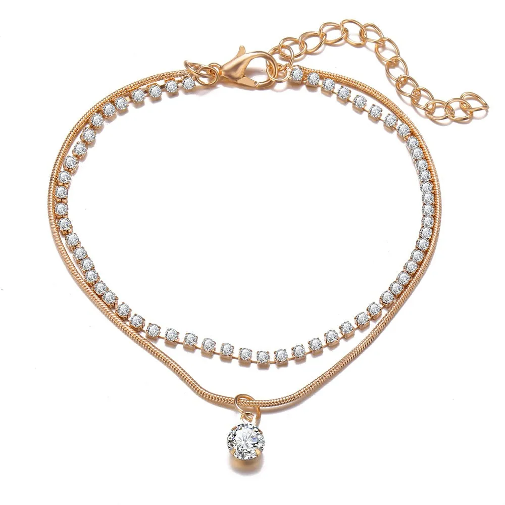 Wholesale creative simple new double-layer diamond inlaid Anklets JDC-AS-F504