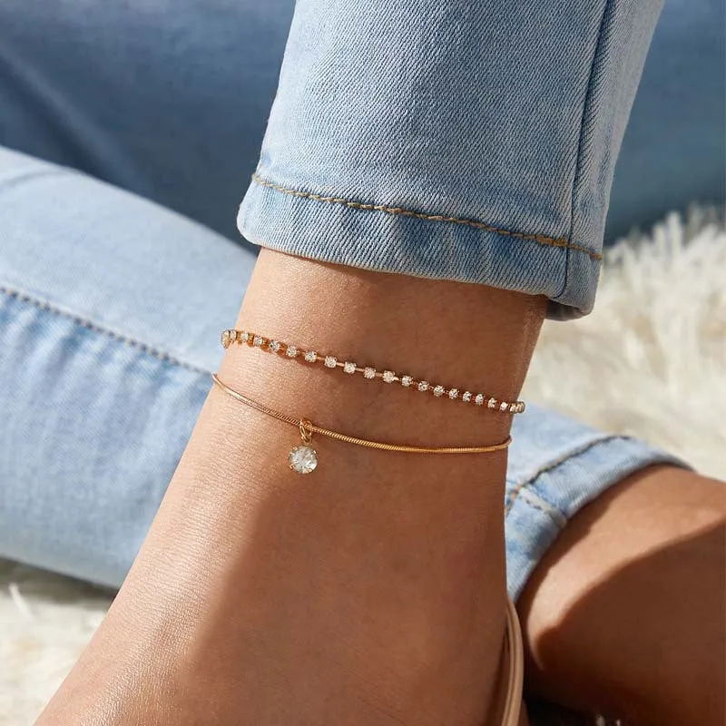 Wholesale creative simple new double-layer diamond inlaid Anklets JDC-AS-F504