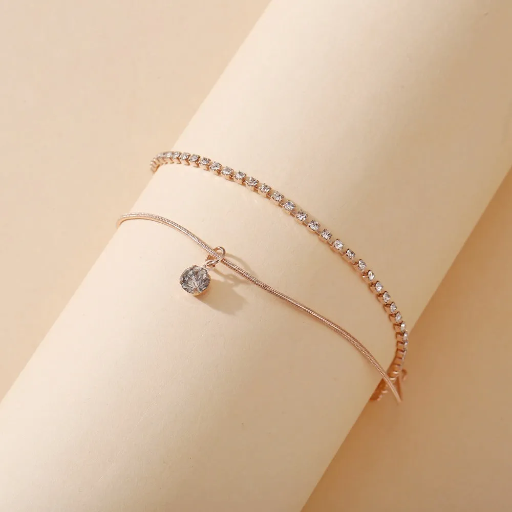Wholesale creative simple new double-layer diamond inlaid Anklets JDC-AS-F504