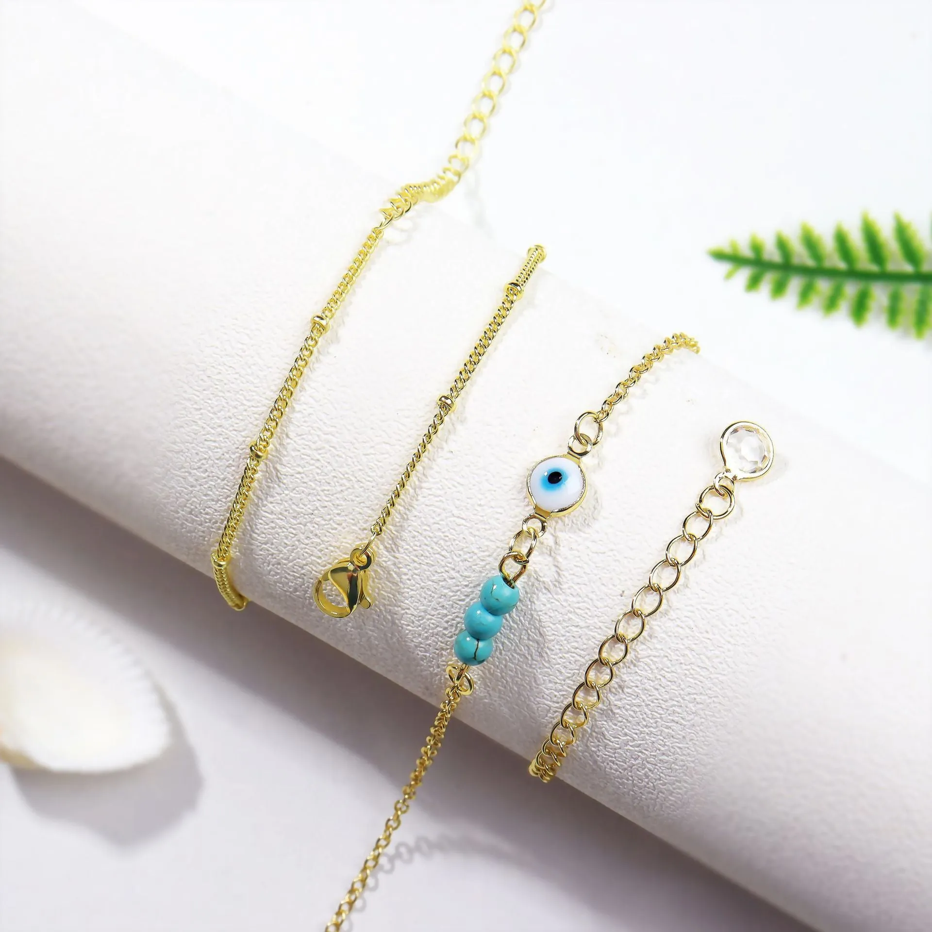 Wholesale Devil's Eye Anklet Double Layer Rice Beads Simple JDC-AS-JinM003