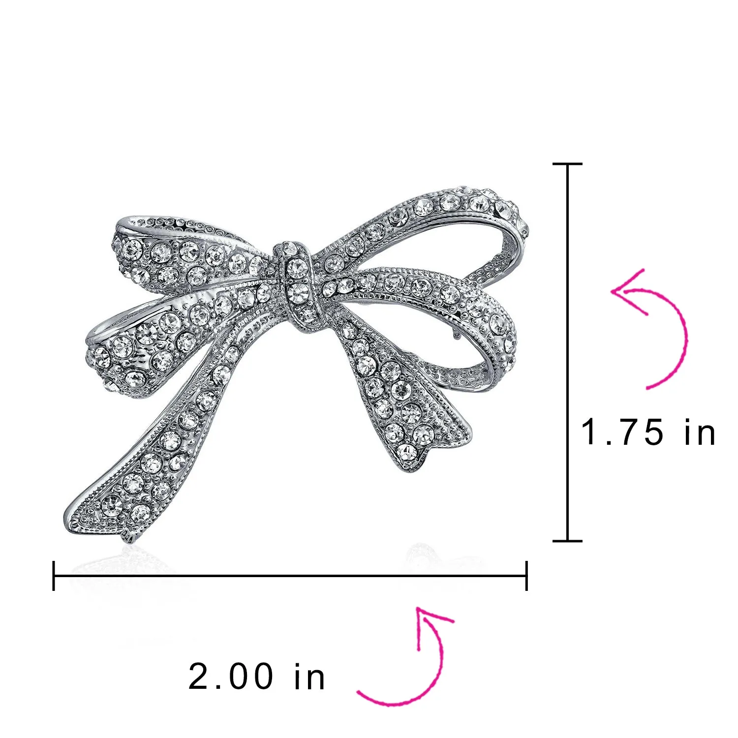 Winter Wedding White Crystal Bridal Statement Ribbon Bow Brooche Pin Silver Plated