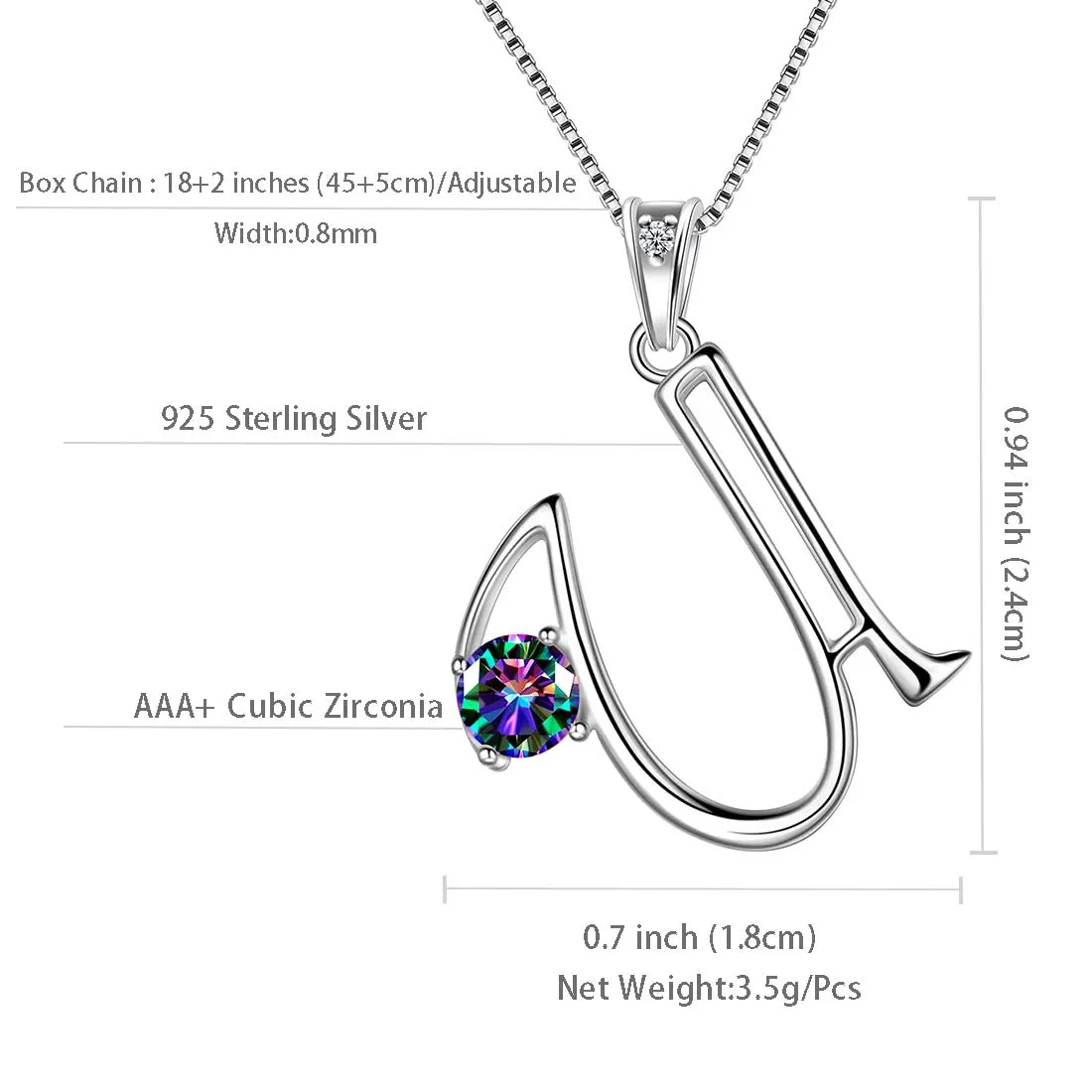 Women Initial U Letter Pendant Necklace Girl Name Jewelry Gift 925 Sterling Silver