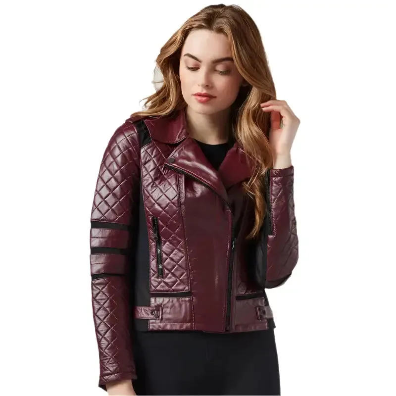 Women's Sleek Maroon Rider Lambskin Leather Jacket - Stylish & Bold