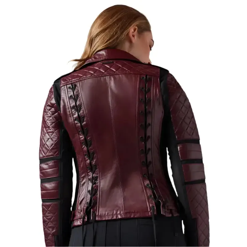 Women's Sleek Maroon Rider Lambskin Leather Jacket - Stylish & Bold