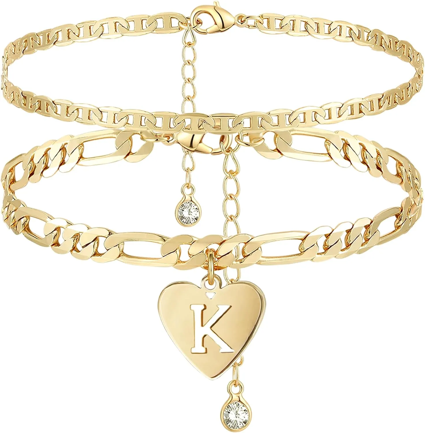 YANODA Initial Ankle Bracelets for Women, Layered Gold Anklets for Women 14k Real Gold Filled Figaro Letter Anklets for women waterproof Summer Jewelry Personalized Gifts for Women